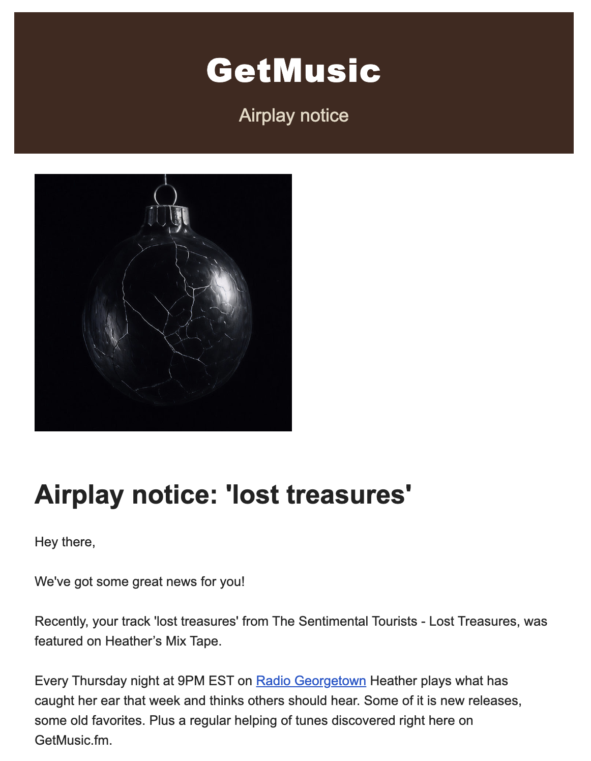 GetMusic airplay notice notification
