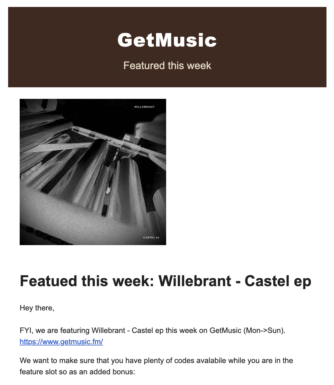 GetMusic featured this week artist notification