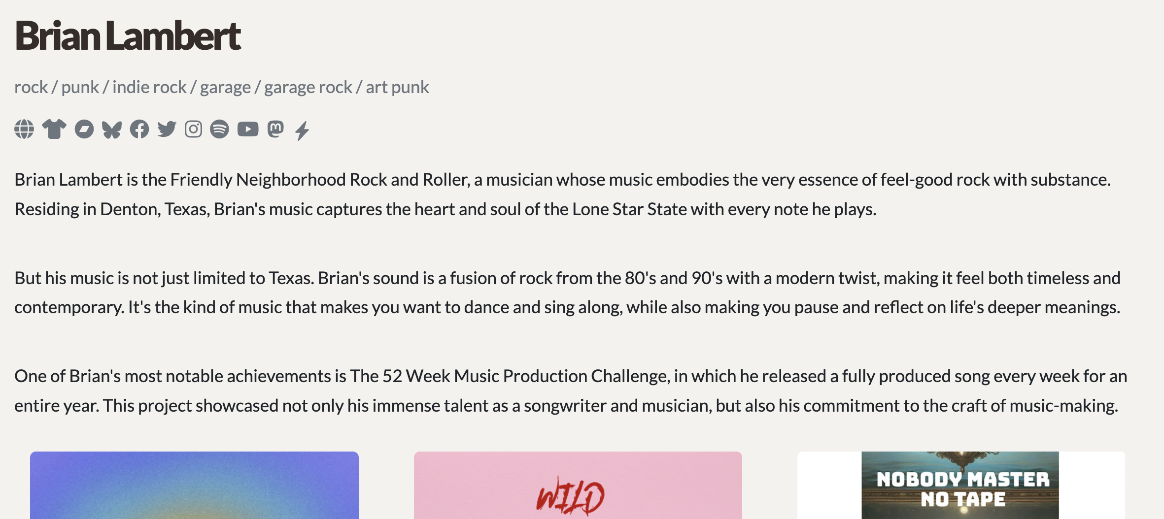 GetMusic artist page for Brian Lambert