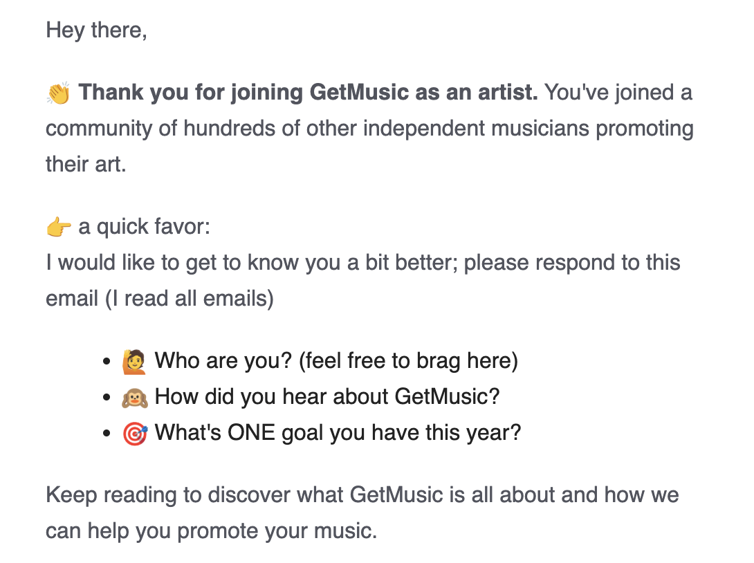 GetMusic artist welcome notification