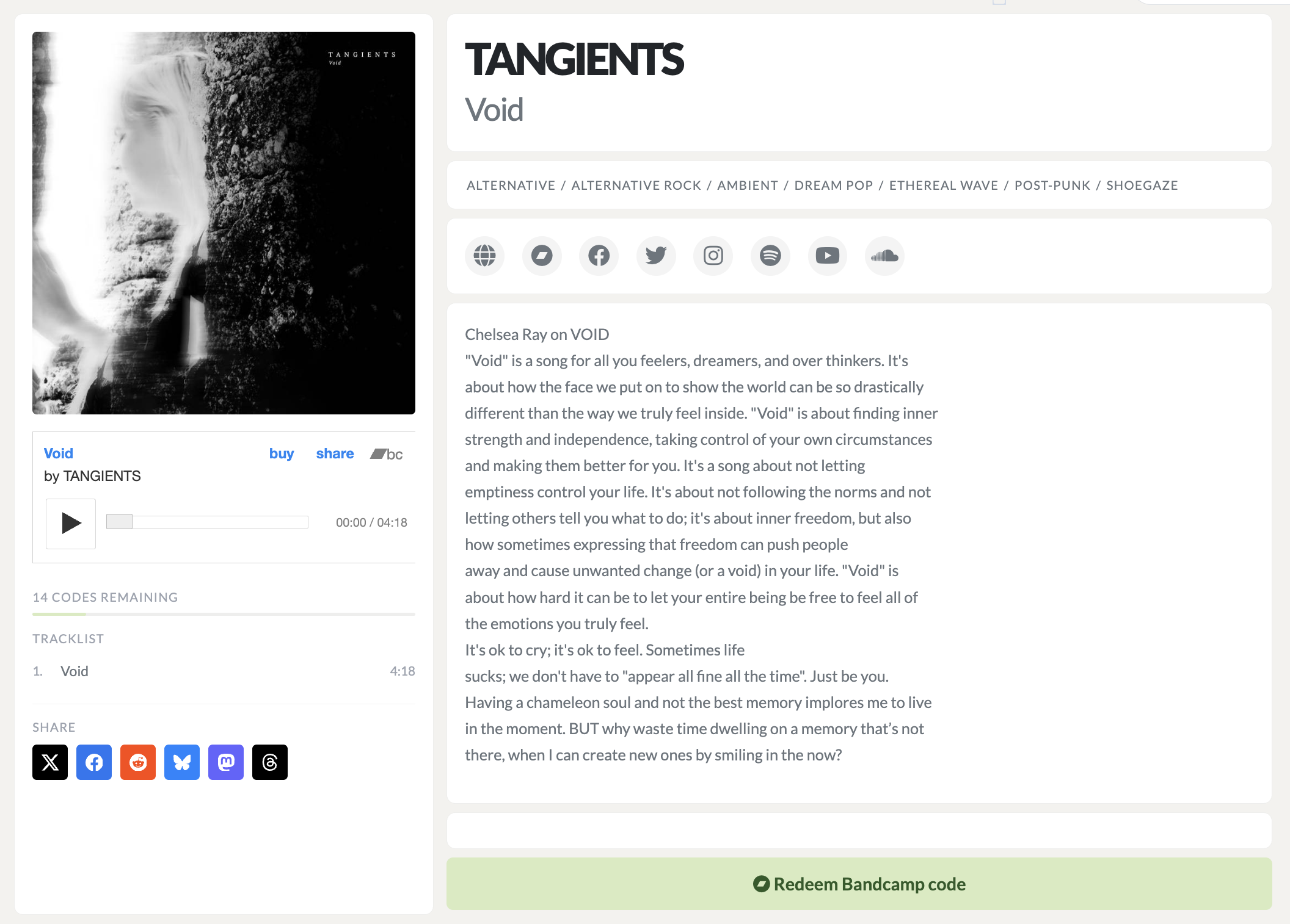 GetMusic release page for TANGIENTS, Void